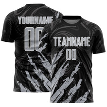Charger l'image dans la galerie, Custom Black Gray-White Brush Stroke Splatter Liquid Swirl Sublimation Soccer Uniform Jersey

