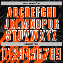 Charger l'image dans la galerie, Custom Black Orange-White Brush Stroke Splatter Liquid Swirl Sublimation Soccer Uniform Jersey
