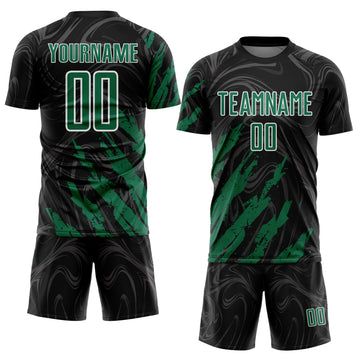 Custom Black Kelly Green-White Brush Stroke Splatter Liquid Swirl Sublimation Soccer Uniform Jersey