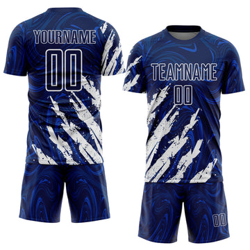 Custom Navy-White Brush Stroke Splatter Liquid Swirl Sublimation Soccer Uniform Jersey