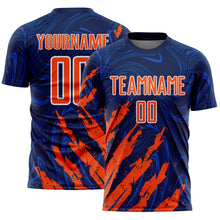 Charger l'image dans la galerie, Custom Navy Orange-White Brush Stroke Splatter Liquid Swirl Sublimation Soccer Uniform Jersey
