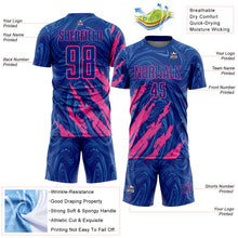 Load image into Gallery viewer, Custom Royal-Pink Brush Stroke Splatter Liquid Swirl Sublimation Soccer Uniform Jersey
