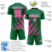Load image into Gallery viewer, Custom Kelly Green Pink-White Brush Stroke Splatter Liquid Swirl Sublimation Soccer Uniform Jersey

