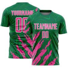 Load image into Gallery viewer, Custom Kelly Green Pink-White Brush Stroke Splatter Liquid Swirl Sublimation Soccer Uniform Jersey
