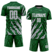 Charger l'image dans la galerie, Custom Green Gray-White Brush Stroke Splatter Liquid Swirl Sublimation Soccer Uniform Jersey
