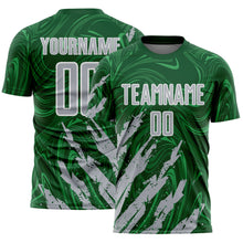 Charger l'image dans la galerie, Custom Green Gray-White Brush Stroke Splatter Liquid Swirl Sublimation Soccer Uniform Jersey
