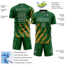 Load image into Gallery viewer, Custom Green Old Gold-White Brush Stroke Splatter Liquid Swirl Sublimation Soccer Uniform Jersey
