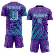 Charger l'image dans la galerie, Custom Purple Teal-White Brush Stroke Splatter Liquid Swirl Sublimation Soccer Uniform Jersey
