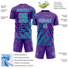 Charger l'image dans la galerie, Custom Purple Teal-White Brush Stroke Splatter Liquid Swirl Sublimation Soccer Uniform Jersey
