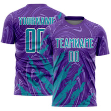 Charger l'image dans la galerie, Custom Purple Teal-White Brush Stroke Splatter Liquid Swirl Sublimation Soccer Uniform Jersey
