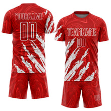 Load image into Gallery viewer, Custom Red-White Brush Stroke Splatter Liquid Swirl Sublimation Soccer Uniform Jersey
