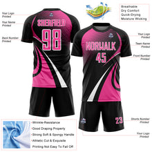 Charger l'image dans la galerie, Custom Black Pink-White Halftone Dot Dynamic Curve Stripe Sublimation Soccer Uniform Jersey
