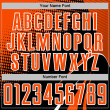 Laden Sie das Bild in den Galerie-Viewer, Custom Black Orange-White Halftone Dot Dynamic Curve Stripe Sublimation Soccer Uniform Jersey
