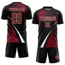 Charger l'image dans la galerie, Custom Black Crimson White-Cream Halftone Dot Dynamic Curve Stripe Sublimation Soccer Uniform Jersey
