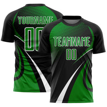 Charger l'image dans la galerie, Custom Black Grass Green-White Halftone Dot Dynamic Curve Stripe Sublimation Soccer Uniform Jersey
