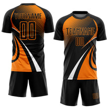 Charger l'image dans la galerie, Custom Black Bay Orange-White Halftone Dot Dynamic Curve Stripe Sublimation Soccer Uniform Jersey
