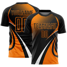 Charger l'image dans la galerie, Custom Black Bay Orange-White Halftone Dot Dynamic Curve Stripe Sublimation Soccer Uniform Jersey
