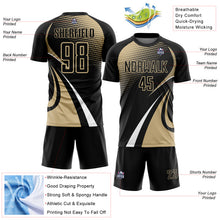 Charger l'image dans la galerie, Custom Black Vegas Gold-White Halftone Dot Dynamic Curve Stripe Sublimation Soccer Uniform Jersey
