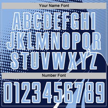 Загрузить изображение в средство просмотра галереи, Custom Navy Light Blue-White Halftone Dot Dynamic Curve Stripe Sublimation Soccer Uniform Jersey
