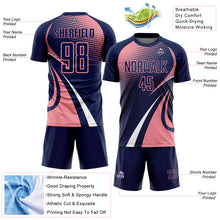 Laden Sie das Bild in den Galerie-Viewer, Custom Navy Medium Pink-White Halftone Dot Dynamic Curve Stripe Sublimation Soccer Uniform Jersey
