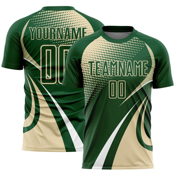 Custom Green Cream-White Halftone Dot Dynamic Curve Stripe Sublimation Soccer Uniform Jersey