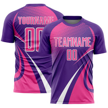 Load image into Gallery viewer, Custom Purple Pink-White Halftone Dot Dynamic Curve Stripe Sublimation Soccer Uniform Jersey
