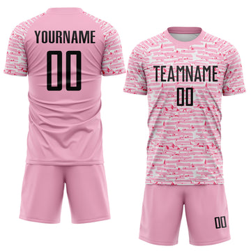 Custom Light Pink-Black Distressed Fragment Brush Stroke Sublimation Soccer Uniform Jersey
