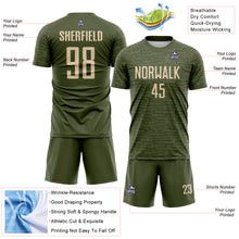 Charger l'image dans la galerie, Custom Olive-City Cream Distressed Fragment Brush Stroke Sublimation Soccer Uniform Jersey

