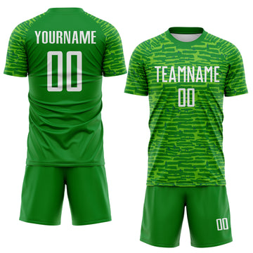 Custom Grass Green-White Distressed Fragment Brush Stroke Sublimation Soccer Uniform Jersey
