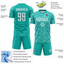 Charger l'image dans la galerie, Custom Aqua-White Distressed Fragment Brush Stroke Sublimation Soccer Uniform Jersey
