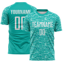 Charger l'image dans la galerie, Custom Aqua-White Distressed Fragment Brush Stroke Sublimation Soccer Uniform Jersey
