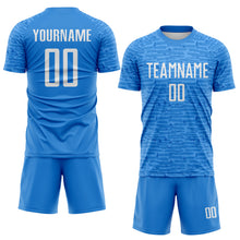 Charger l'image dans la galerie, Custom Powder Blue-White Distressed Fragment Brush Stroke Sublimation Soccer Uniform Jersey
