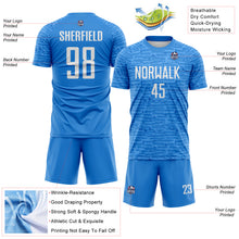 Charger l'image dans la galerie, Custom Powder Blue-White Distressed Fragment Brush Stroke Sublimation Soccer Uniform Jersey
