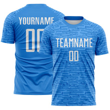 Charger l'image dans la galerie, Custom Powder Blue-White Distressed Fragment Brush Stroke Sublimation Soccer Uniform Jersey
