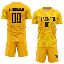 Charger l'image dans la galerie, Custom Gold-Black Distressed Fragment Brush Stroke Sublimation Soccer Uniform Jersey

