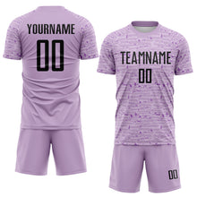 Laden Sie das Bild in den Galerie-Viewer, Custom Light Purple-Black Distressed Fragment Brush Stroke Sublimation Soccer Uniform Jersey
