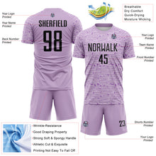 Laden Sie das Bild in den Galerie-Viewer, Custom Light Purple-Black Distressed Fragment Brush Stroke Sublimation Soccer Uniform Jersey
