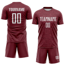 Charger l'image dans la galerie, Custom Burgundy-White Distressed Fragment Brush Stroke Sublimation Soccer Uniform Jersey
