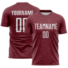 Charger l'image dans la galerie, Custom Burgundy-White Distressed Fragment Brush Stroke Sublimation Soccer Uniform Jersey
