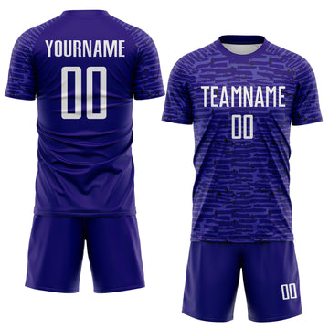 Custom Dark Purple-White Distressed Fragment Brush Stroke Sublimation Soccer Uniform Jersey