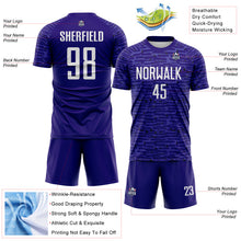Charger l'image dans la galerie, Custom Dark Purple-White Distressed Fragment Brush Stroke Sublimation Soccer Uniform Jersey
