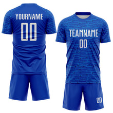 Load image into Gallery viewer, Custom Thunder Blue-White Distressed Fragment Brush Stroke Sublimation Soccer Uniform Jersey

