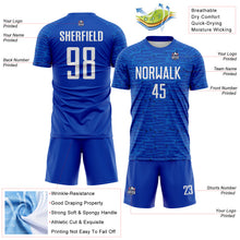 Load image into Gallery viewer, Custom Thunder Blue-White Distressed Fragment Brush Stroke Sublimation Soccer Uniform Jersey
