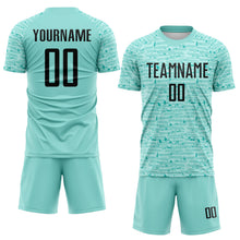 Загрузить изображение в средство просмотра галереи, Custom Ice Blue-Black Distressed Fragment Brush Stroke Sublimation Soccer Uniform Jersey
