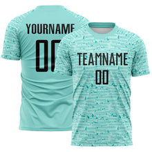 Загрузить изображение в средство просмотра галереи, Custom Ice Blue-Black Distressed Fragment Brush Stroke Sublimation Soccer Uniform Jersey
