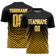 Load image into Gallery viewer, Custom Black Gold-White Geometric Wave Gradient Sublimation Soccer Uniform Jersey
