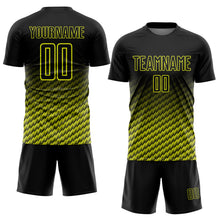 Load image into Gallery viewer, Custom Black-Neon Yellow Geometric Wave Gradient Sublimation Soccer Uniform Jersey
