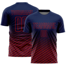 Загрузить изображение в средство просмотра галереи, Custom Navy-Red Geometric Wave Gradient Sublimation Soccer Uniform Jersey
