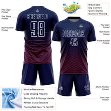 Laden Sie das Bild in den Galerie-Viewer, Custom Navy Crimson-White Geometric Wave Gradient Sublimation Soccer Uniform Jersey
