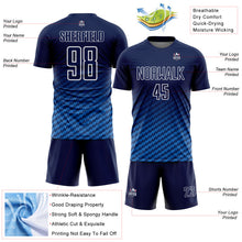Load image into Gallery viewer, Custom Navy Powder Blue-White Geometric Wave Gradient Sublimation Soccer Uniform Jersey
